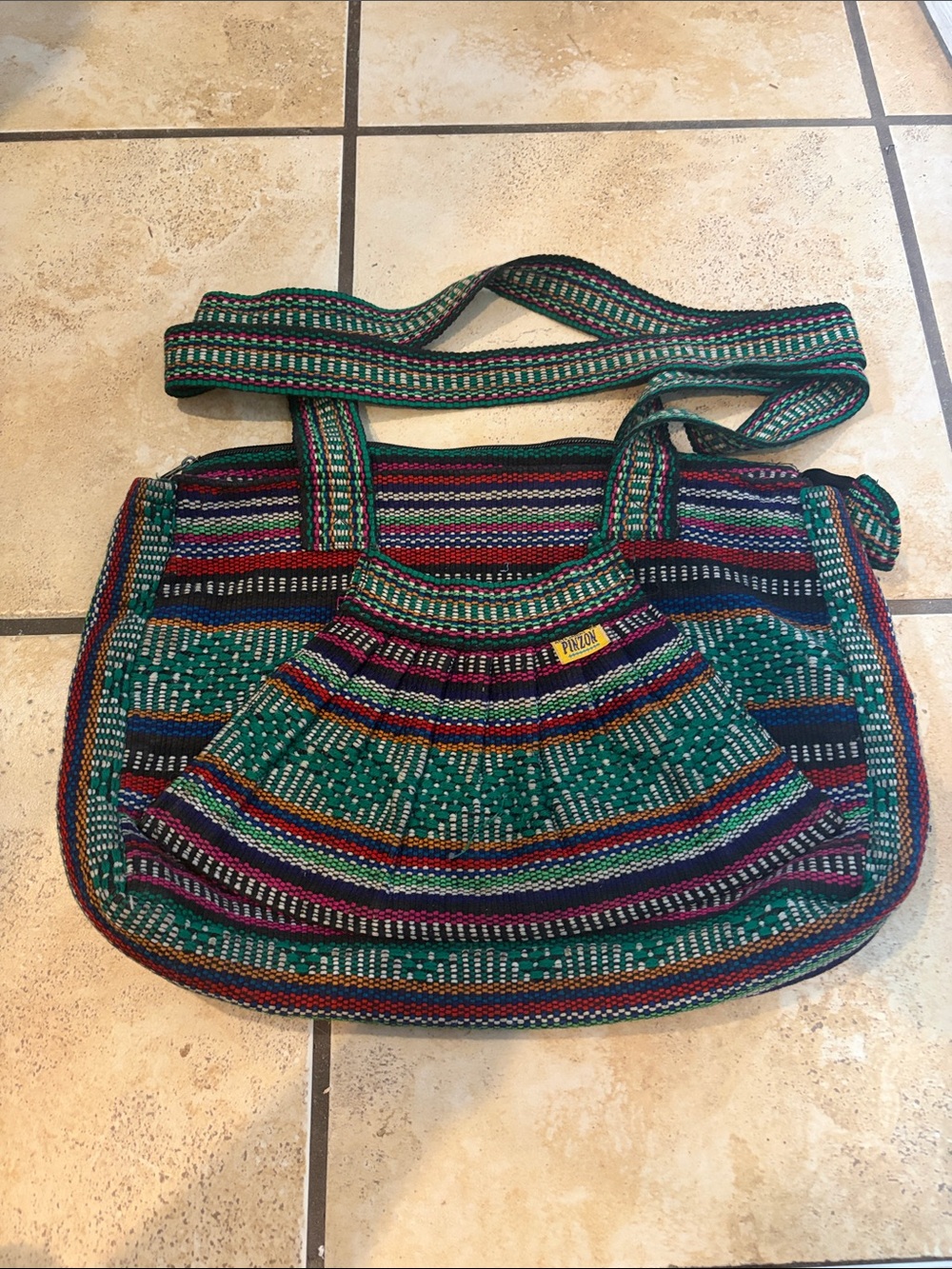 Pinzon Colorful Woven Shoulder Bag - Green Multi